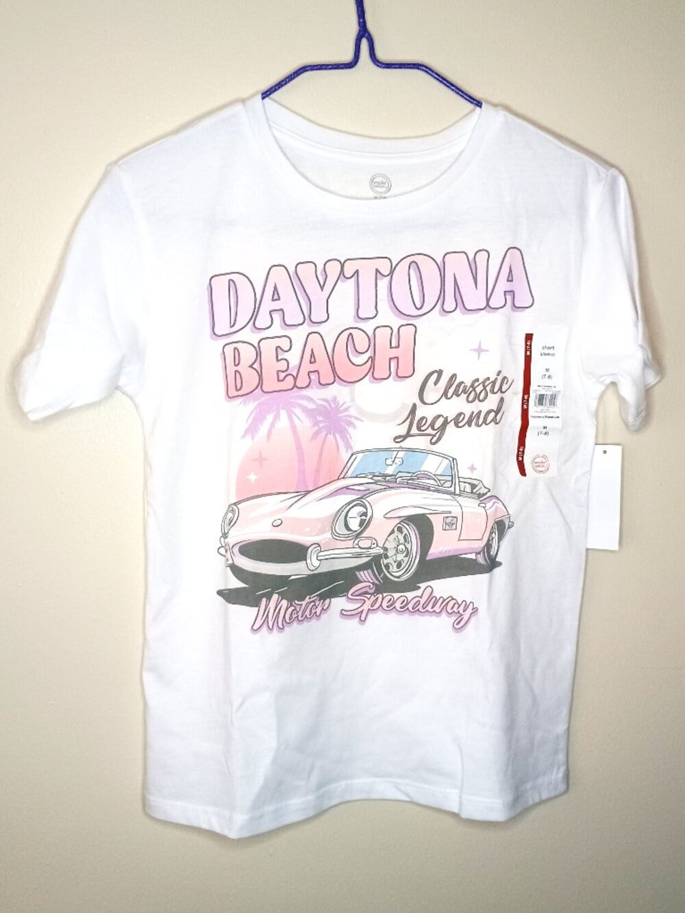 New Wonder Nation Pink Daytona Beach Racing Graphic T-Shirt Girls Size M (7-8)